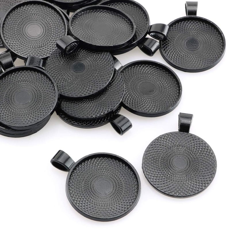 Lind Kitchen 25pcs Round Bezel Pendant Trays Setting Cabochon Blank Base for DIY Crafting Photo Jewelry Findings Making Accessories 25mm Black - Image 1